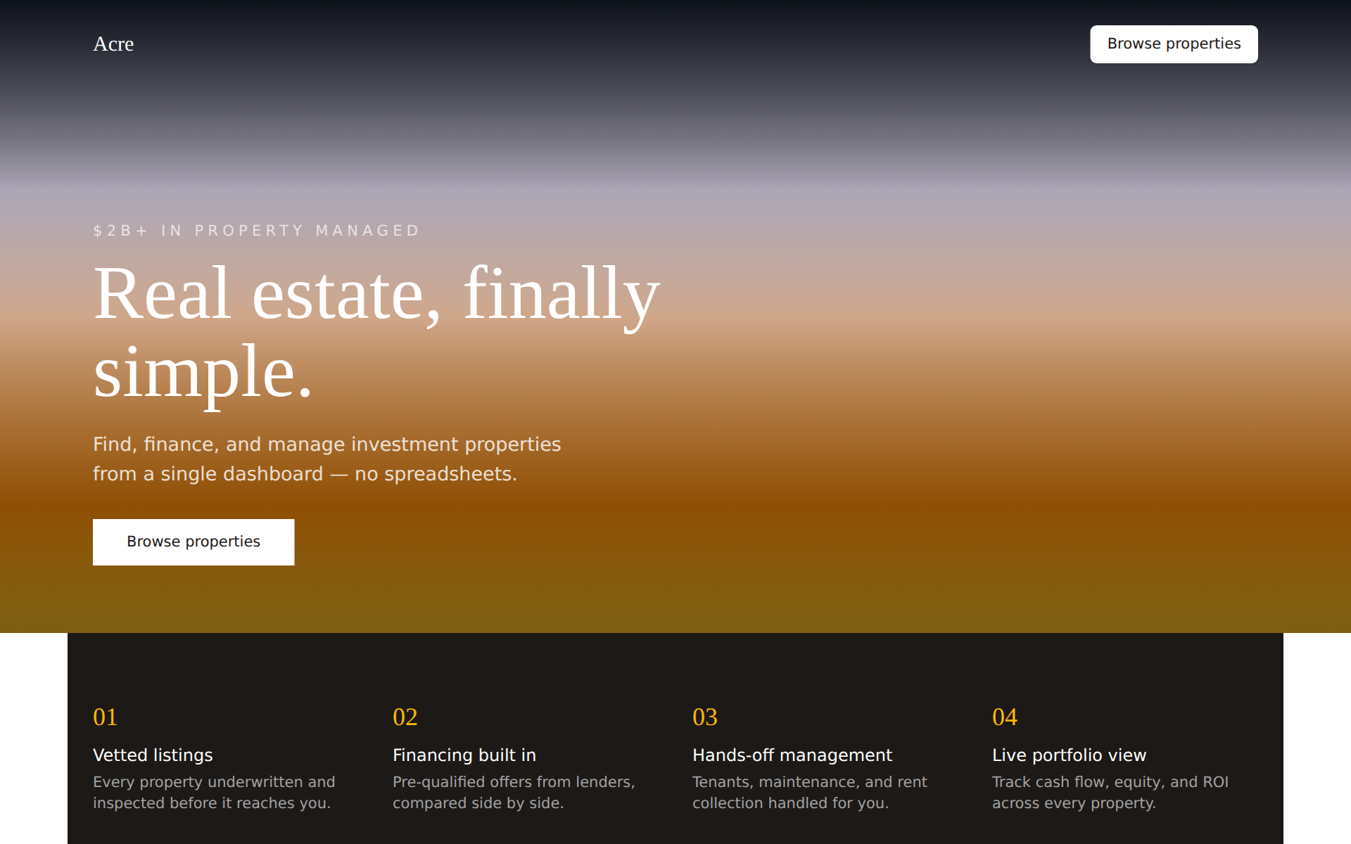 Acre — PropTech · Real estate landing page design