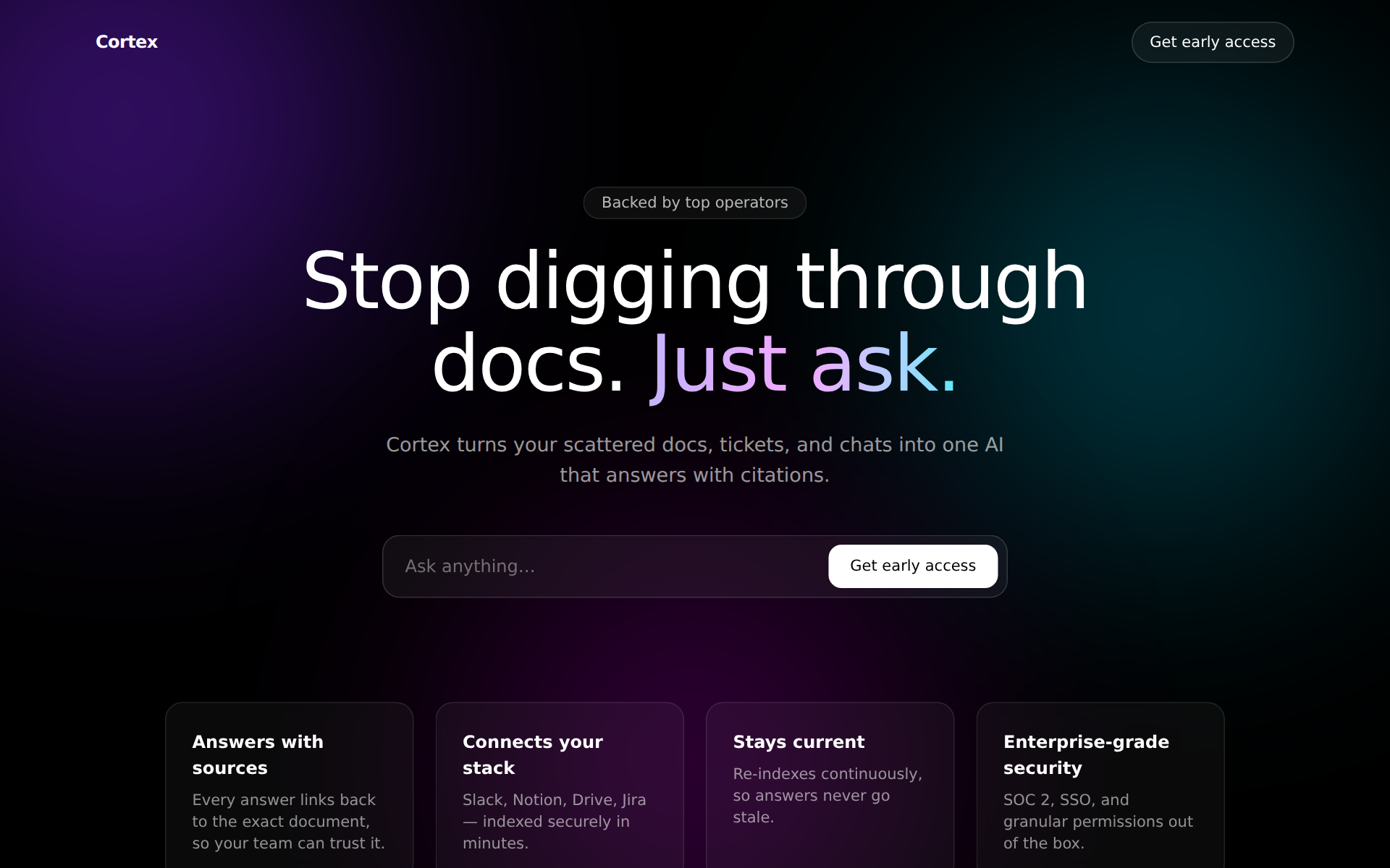 Cortex — AI · Knowledge landing page design