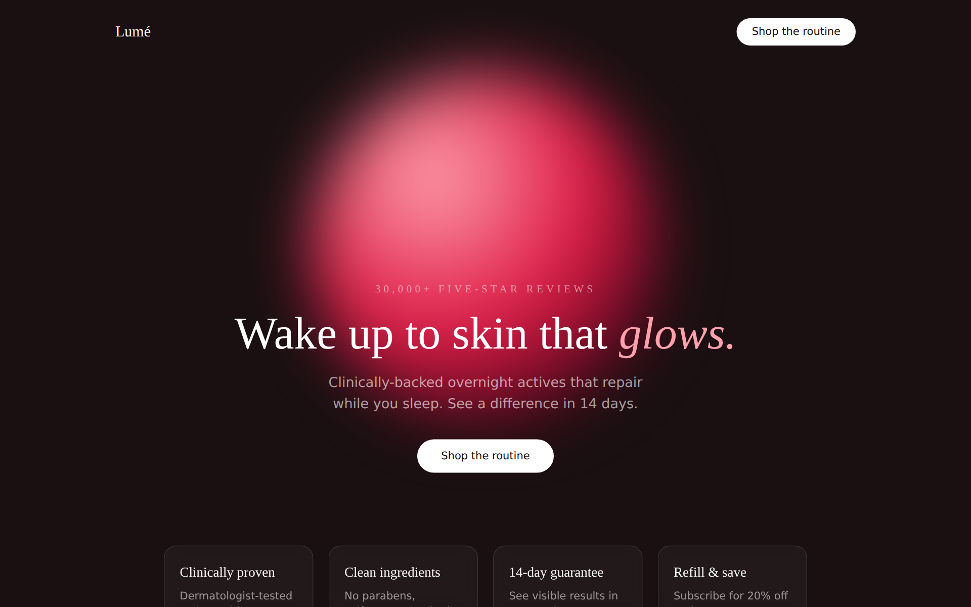 Lumé — D2C · Skincare landing page design