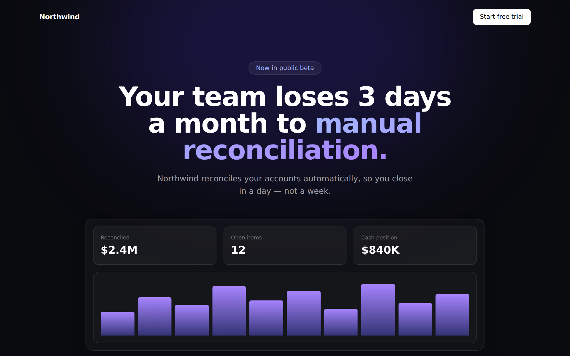 Northwind — Fintech · Reconciliation landing page design
