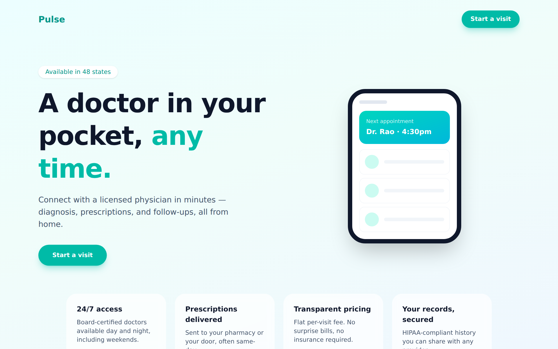 Pulse — Healthcare · Telehealth landing page design