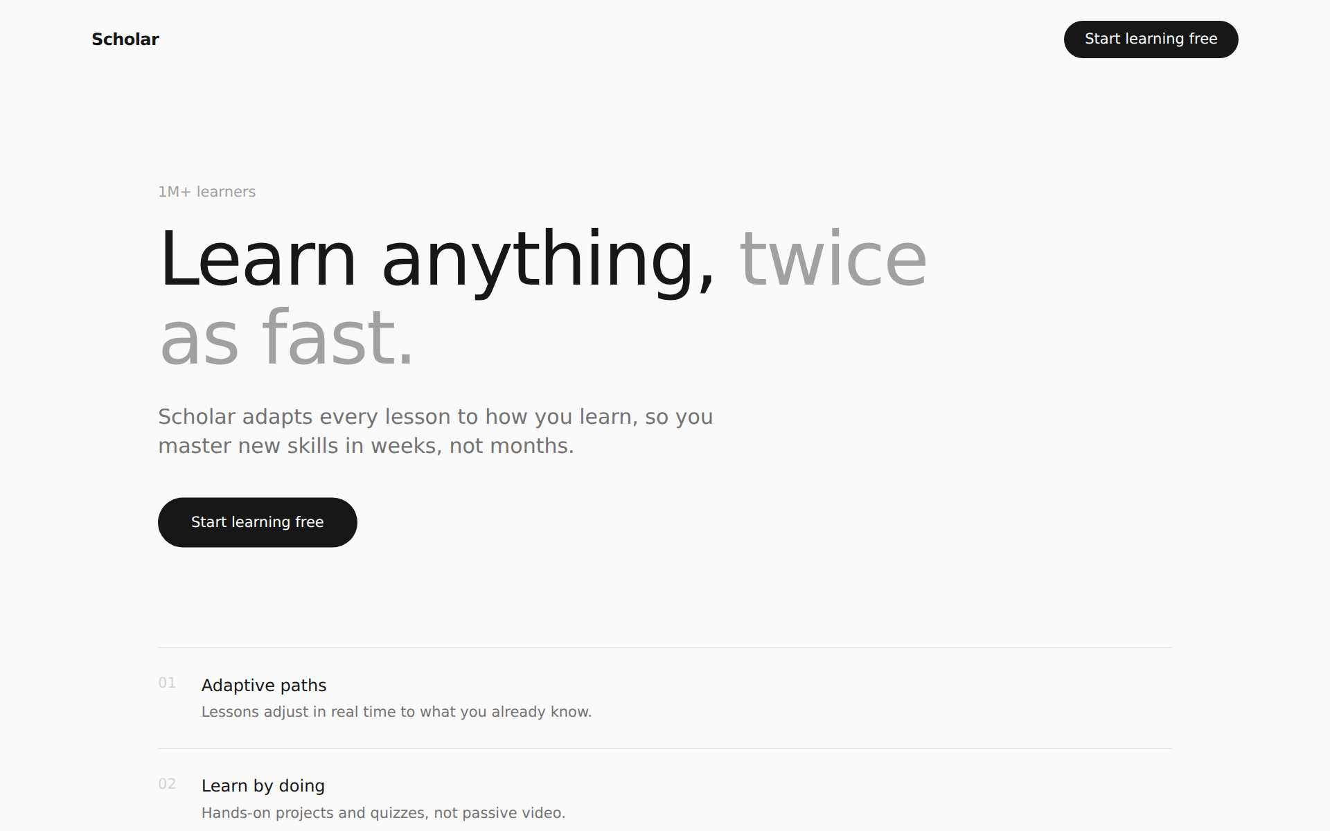 Scholar — EdTech · Learning landing page design