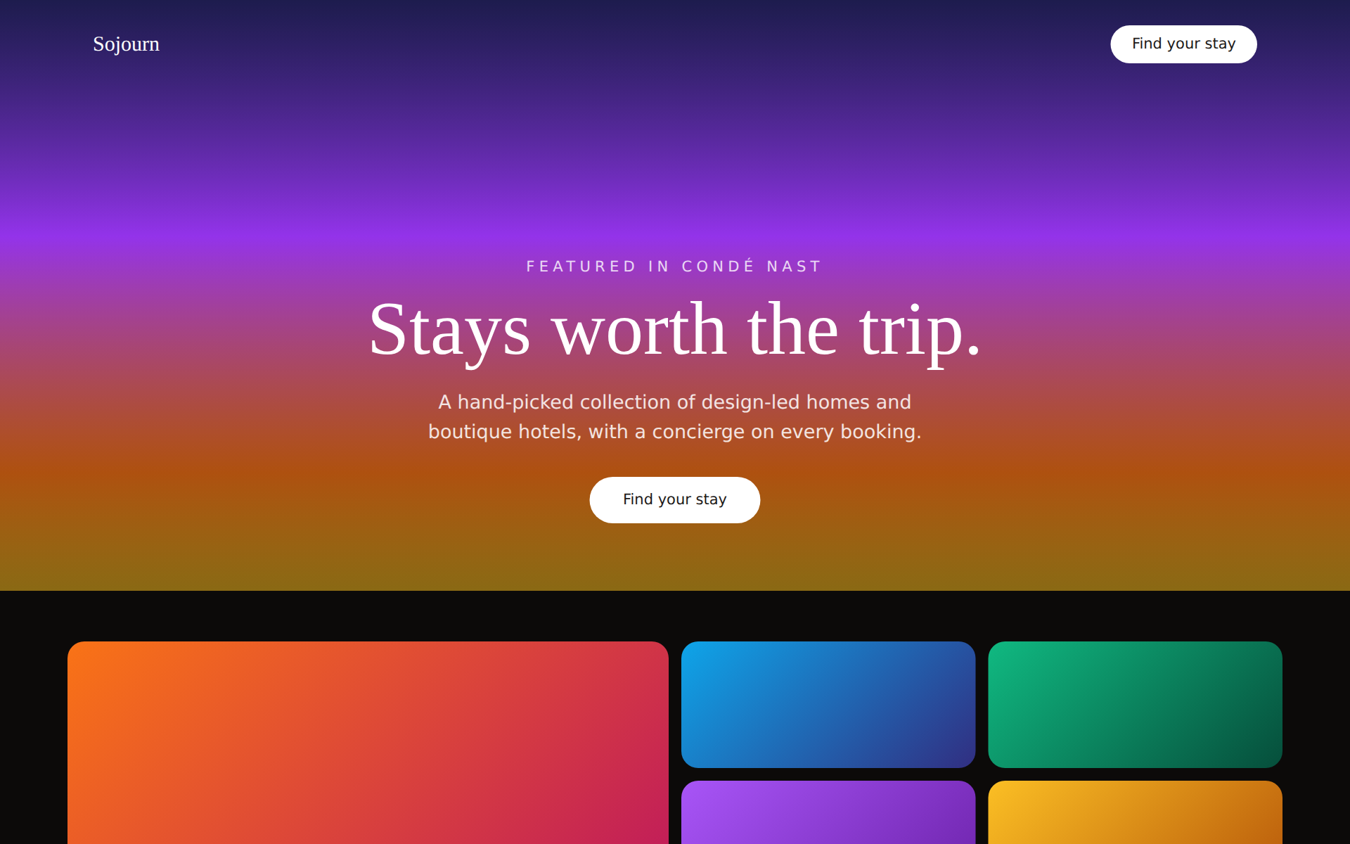 Sojourn — Travel · Hospitality landing page design